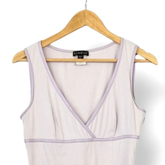 Vintage 90s Bebe Faux Suede V-neck Leather Trim Dress in Purple Frost Size Med - Picture 4 of 11